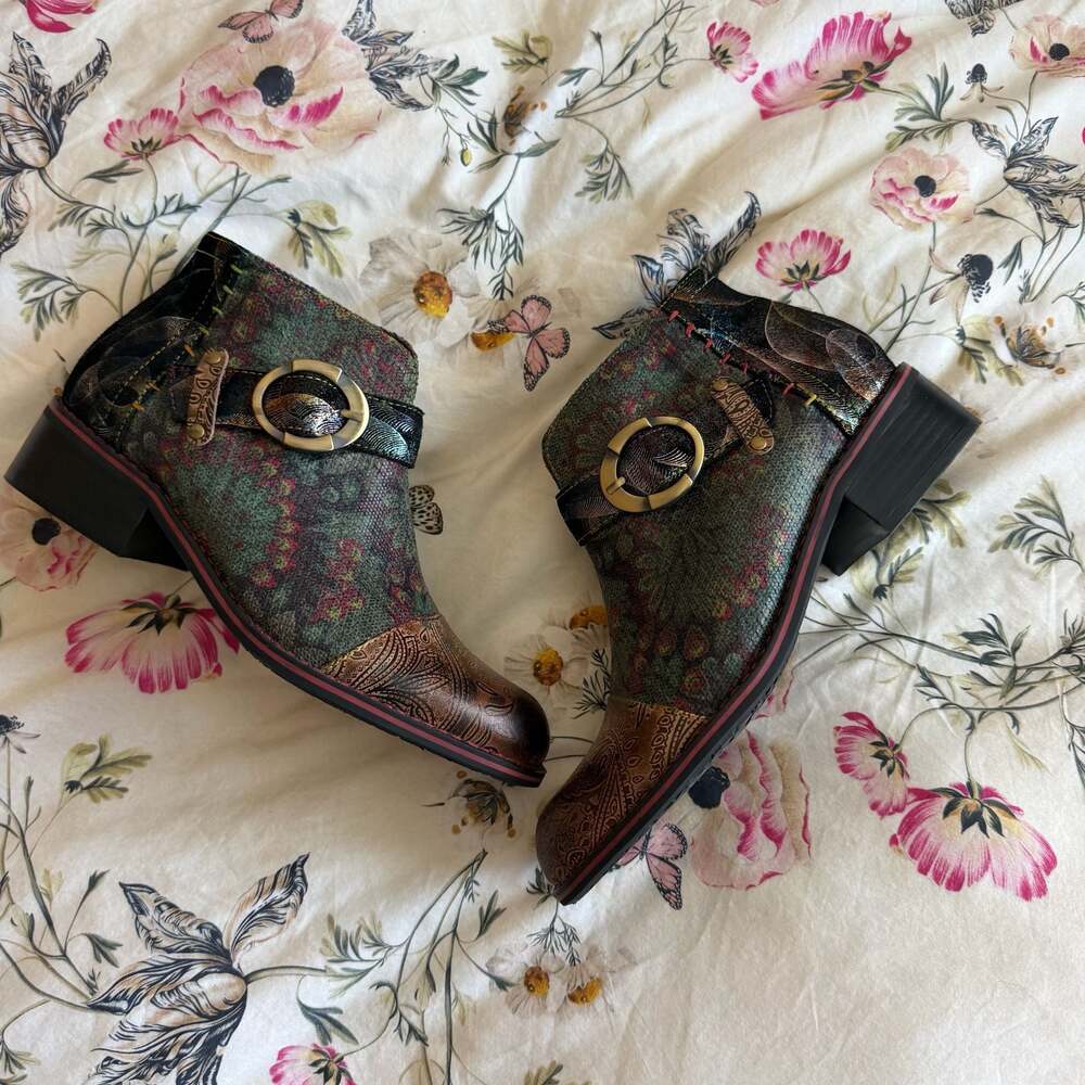 Spring Step L'Artiste Georgiana-Scope Olive Multi Leather Ankle Booties - Picture 2 of 6